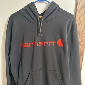 Carhartt Charcoal Hoodie with Vibrant Red Logo